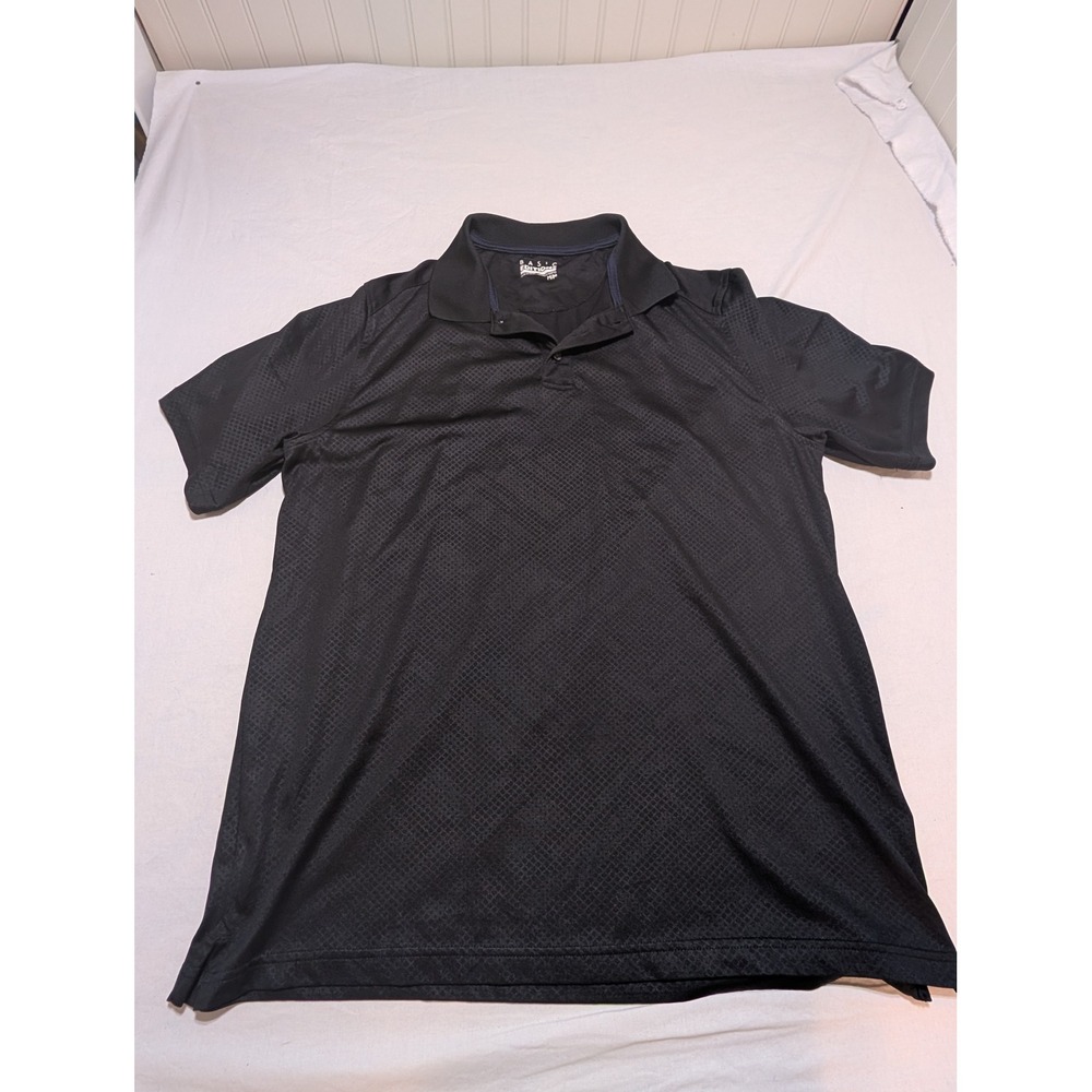 Basic Editions Mens Black Textured Diamond Pattern Short Sleeve Polo Shirt M